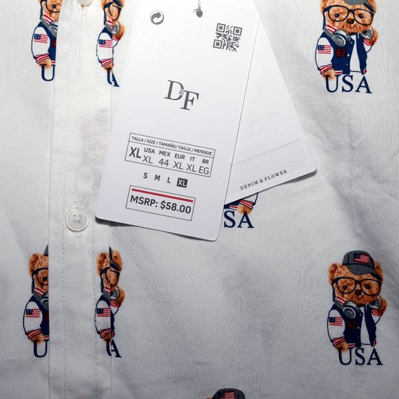 Denim & Flower Men's Button Up Shirt Short Sleeve Ricky Singh White Size XL - Picture 9 of 13